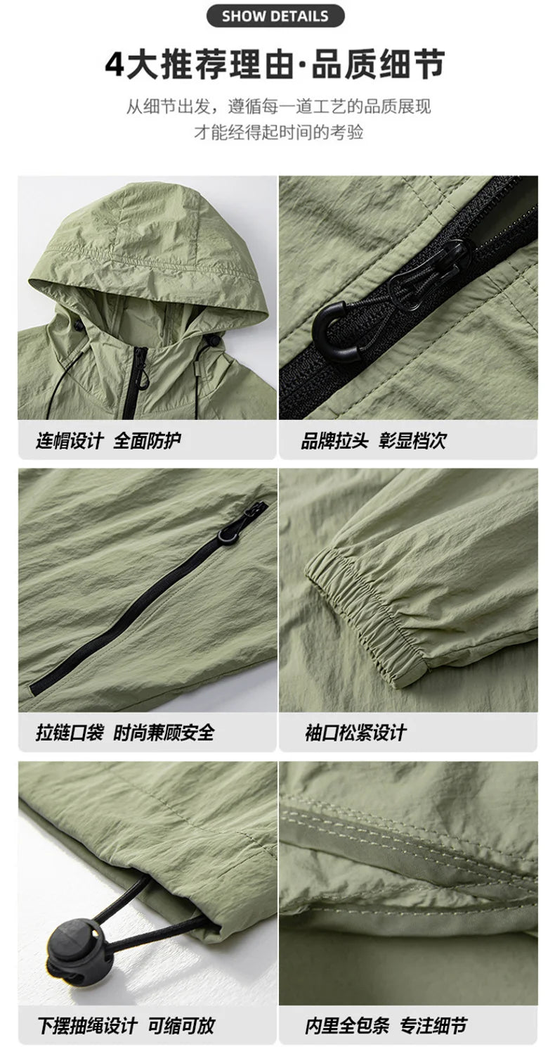 Summer Couple`s Hiking Jackets Men Fishing Cycling Hooded Gym Sports Running Coat Outdoor Sun-Protective Jacket Women Clothing