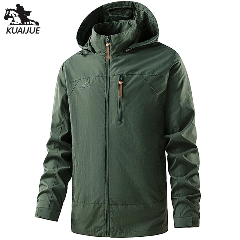 Jacket Men's Spring Autumn New Men Jacket Solid Color Hooded Jackets Casual Coat Men's Business Coats Size M-6XL 7XL Hat Detacha