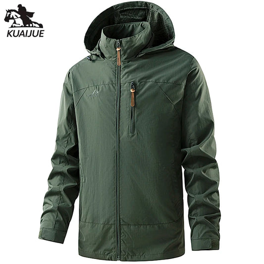 Jacket Men's Spring Autumn New Men Jacket Solid Color Hooded Jackets Casual Coat Men's Business Coats Size M-6XL 7XL Hat Detacha