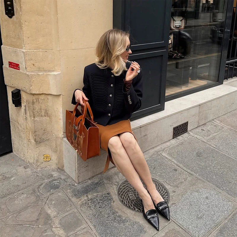 Women Knit Patchwork Napoleon Military Jacket Shoulder Pad Single Breasted Short Blazer Long Sleeve Loose 2026 Fall New Coat
