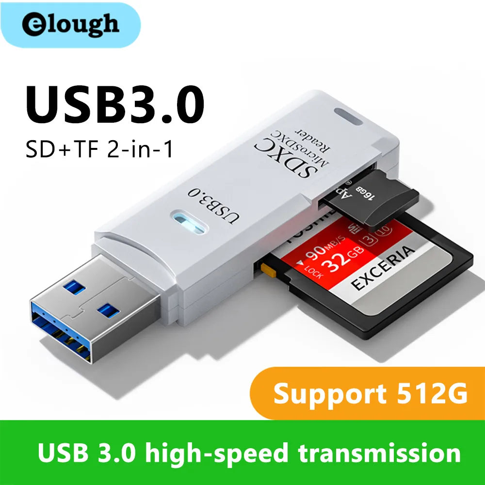 2-in-1 USB 3.0 Card Reader | TF & SD Card Adapter for PC & Laptop