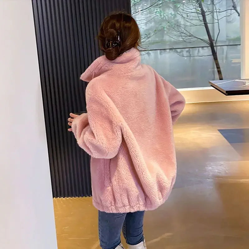 Jacket for Women Solid Color Fleeced Spring Autumn Clothing Promotion Coats Woman Korean Style New in Outerwears Harajuku Lined