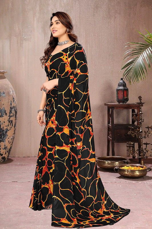 Leheriya Tie & Dye Poly Georgette Saree | Rajasthani Wave Print