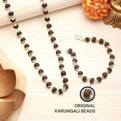 Silver Plated Karungali Mala + Bracelet Combo