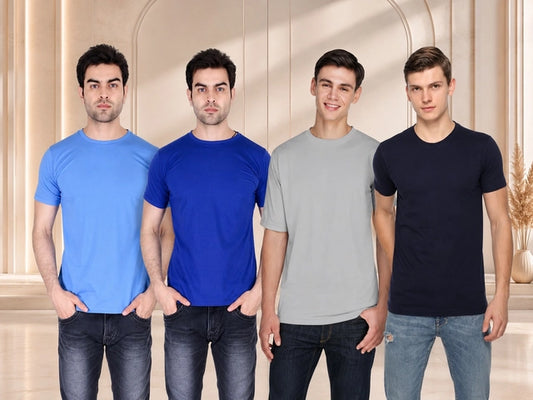 Men's Solid Round Neck Polycotto T-Shirt (Pack of 4) — Value Edition