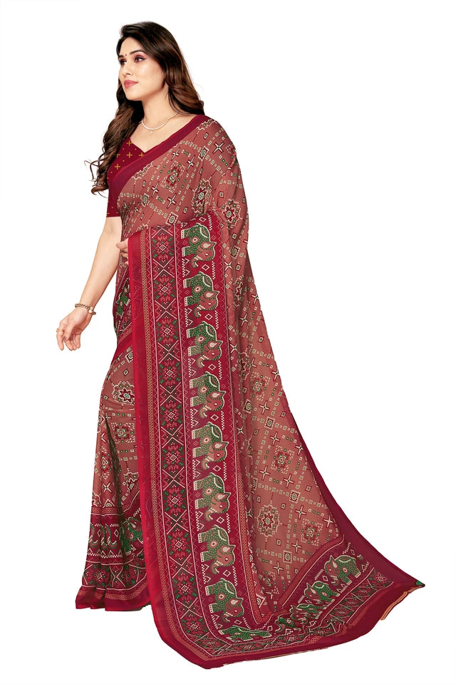 Patola Printed Georgette Saree | Bold Red Daily Wear Saree