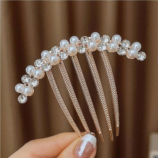 Rhinestone Pearl Claw Hair Clips — French Side Combs (Pack of 2)