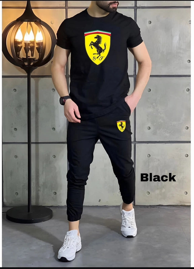 Men's Polyester Printed Tracksuit — Black