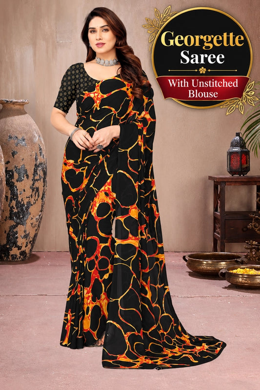 Leheriya Tie & Dye Poly Georgette Saree | Rajasthani Wave Print