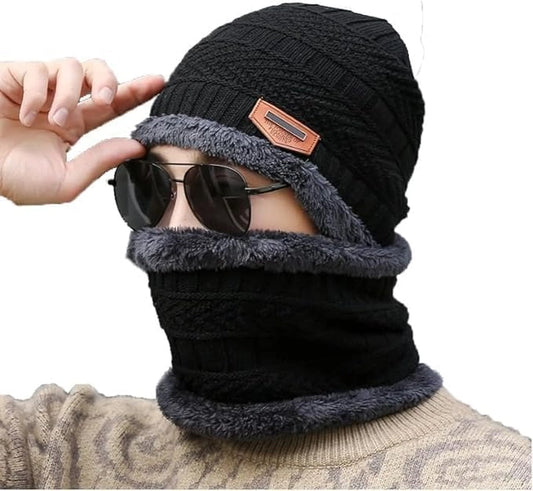 Windproof Winter Woollen Beanie Cap with Ear & Neck Protection