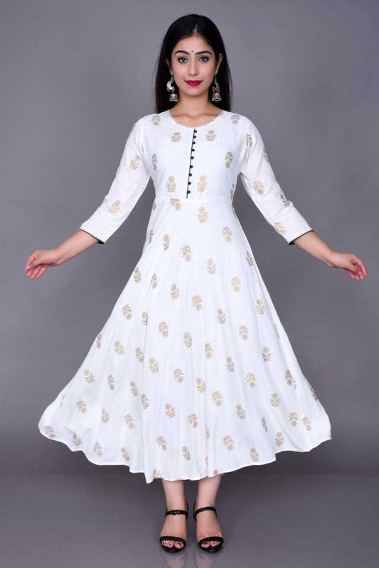 Aman Rayon Kurti for Women | White | AE-90 | Flowy Casual Ethnic Top