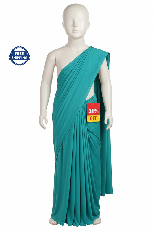 Teal Lycra Saree for Girls 3-4 Years - Front View