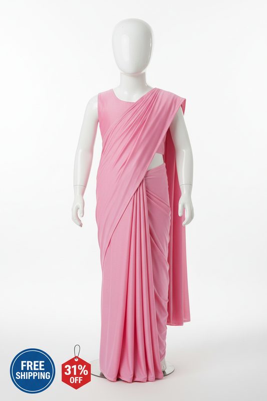 Pink Lycra Saree for Girls 3-4 Years - Front View