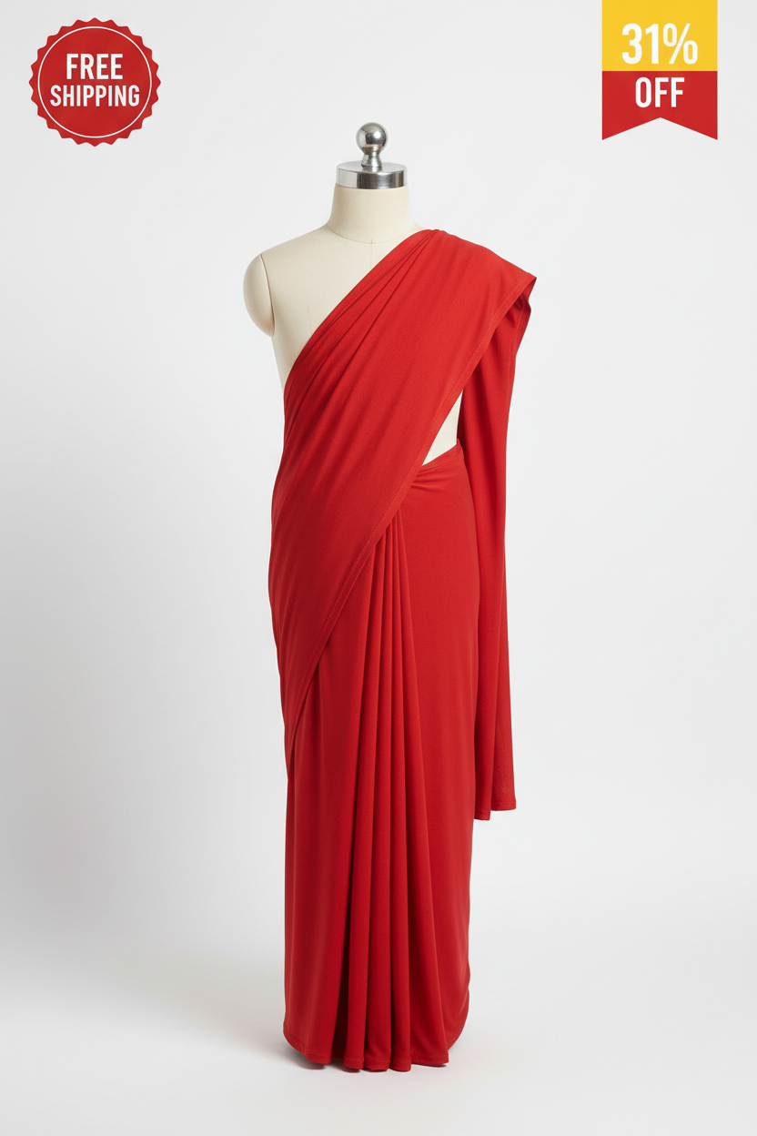 Red Lycra Saree for Girls 3-4 Years - Front View