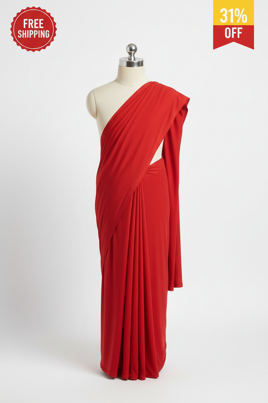 Red Lycra Saree for Girls 3-4 Years - Front View