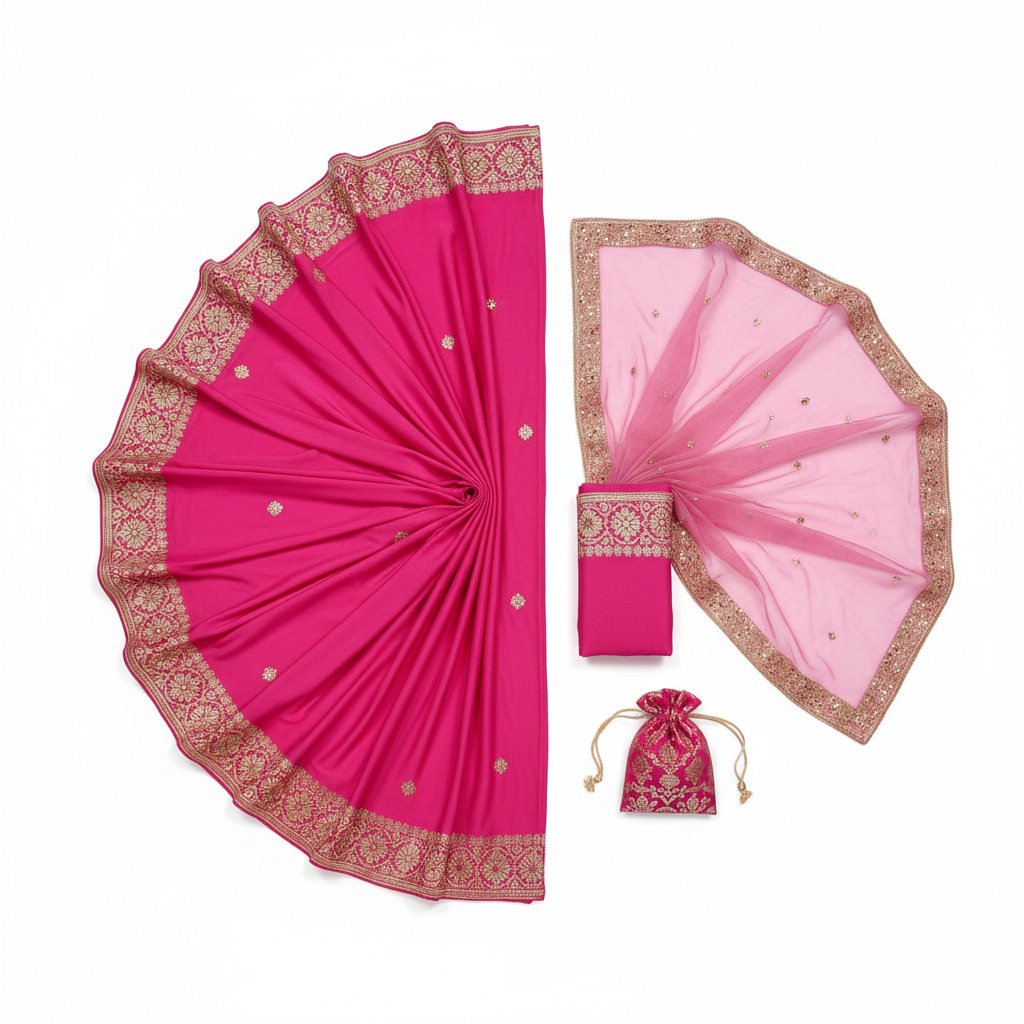 Pink Saree Flat Lay